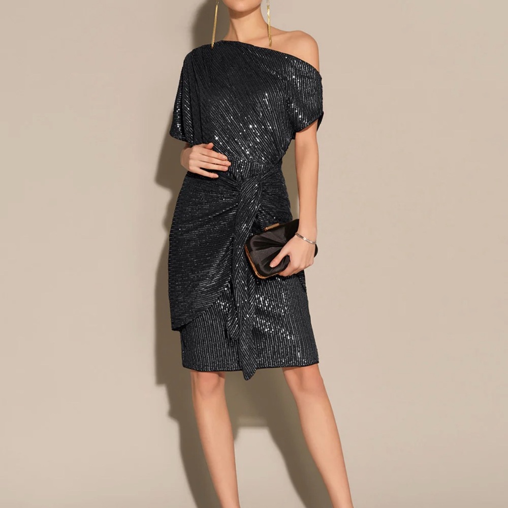 Grace Karin Sequined Asymmetric Off Shoulder Bodycon Party Midi Dress